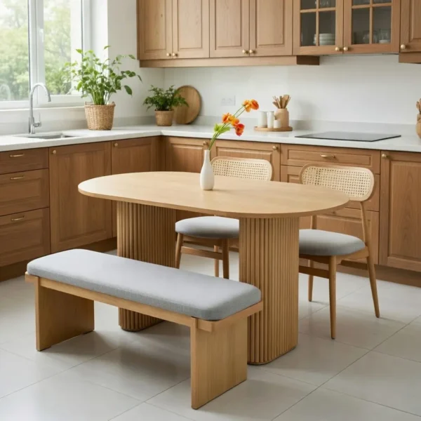 Bộ Bàn Ăn Gỗ Tần Bì Ghế Lót Nệm Thiết Kế Rustic Cao Cấp - SP15942