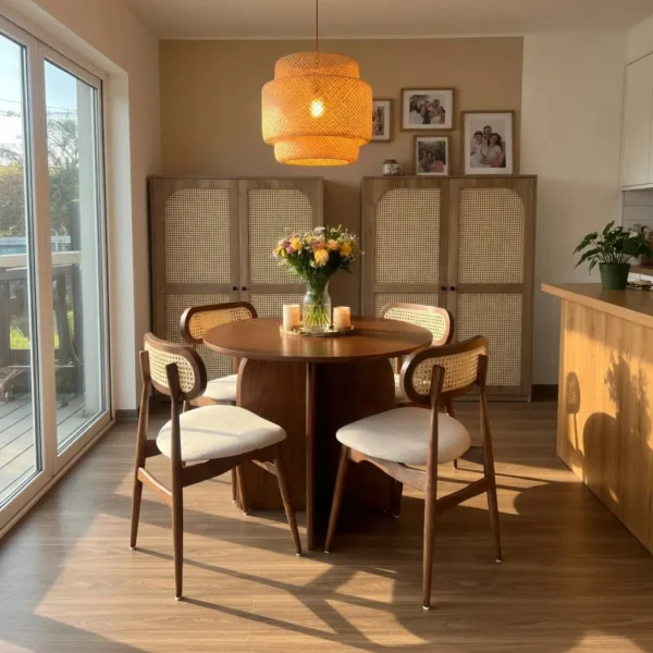 Bộ Bàn Ăn Tròn 4 Ghế Gỗ Tần Bì Hiện Đại - Sp15949