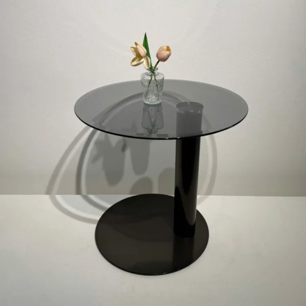 Bàn trà góc sofa mặt kính chân trụ cao cấp hiện đại - SP18529