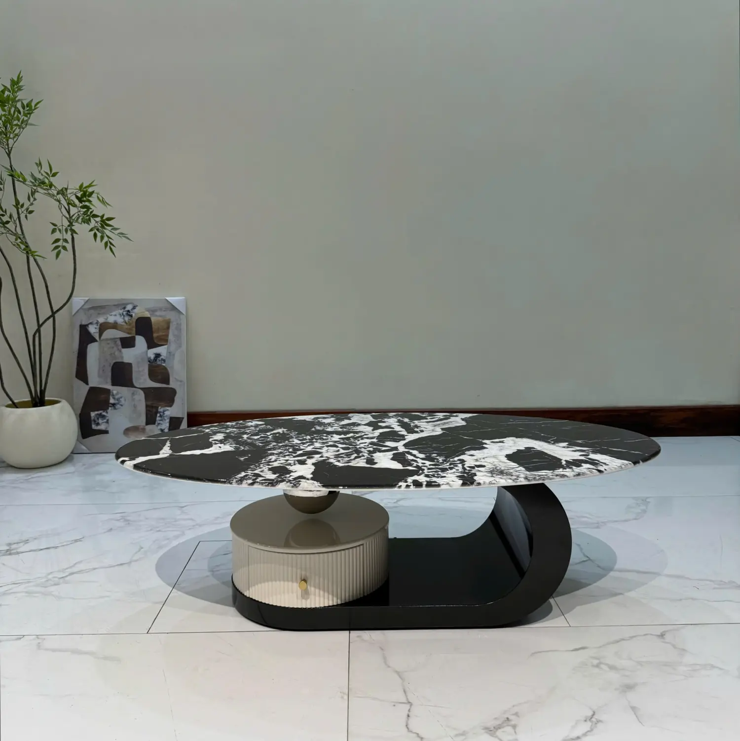 Bàn trà mặt đá hình elip phong cách hiện đại - SP18311 1 Bàn trà mặt đá hình elip phong cách hiện đại - SP18311