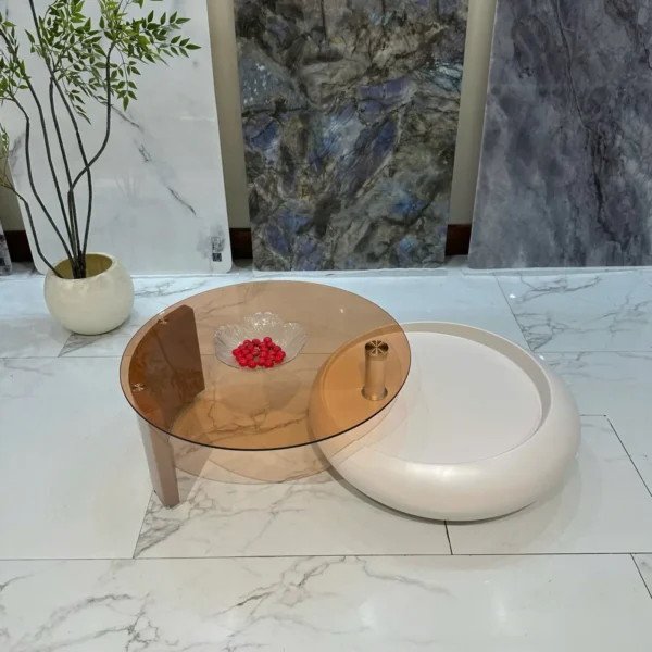 Bàn trà tròn đôi kết hợp mặt kính và mặt đá cao cấp - SP18304