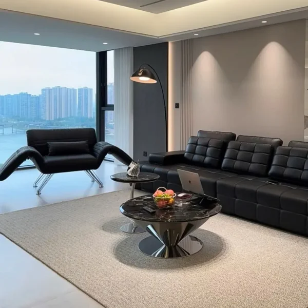 Trang chủ 400 Bàn trà tròn mặt đá chân inox cách điệu hiện đại - SP18317