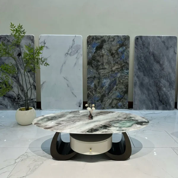 Trang chủ 438 Bàn trà tròn mặt đá ngăn kéo cách điệu nhập khẩu - SP17388