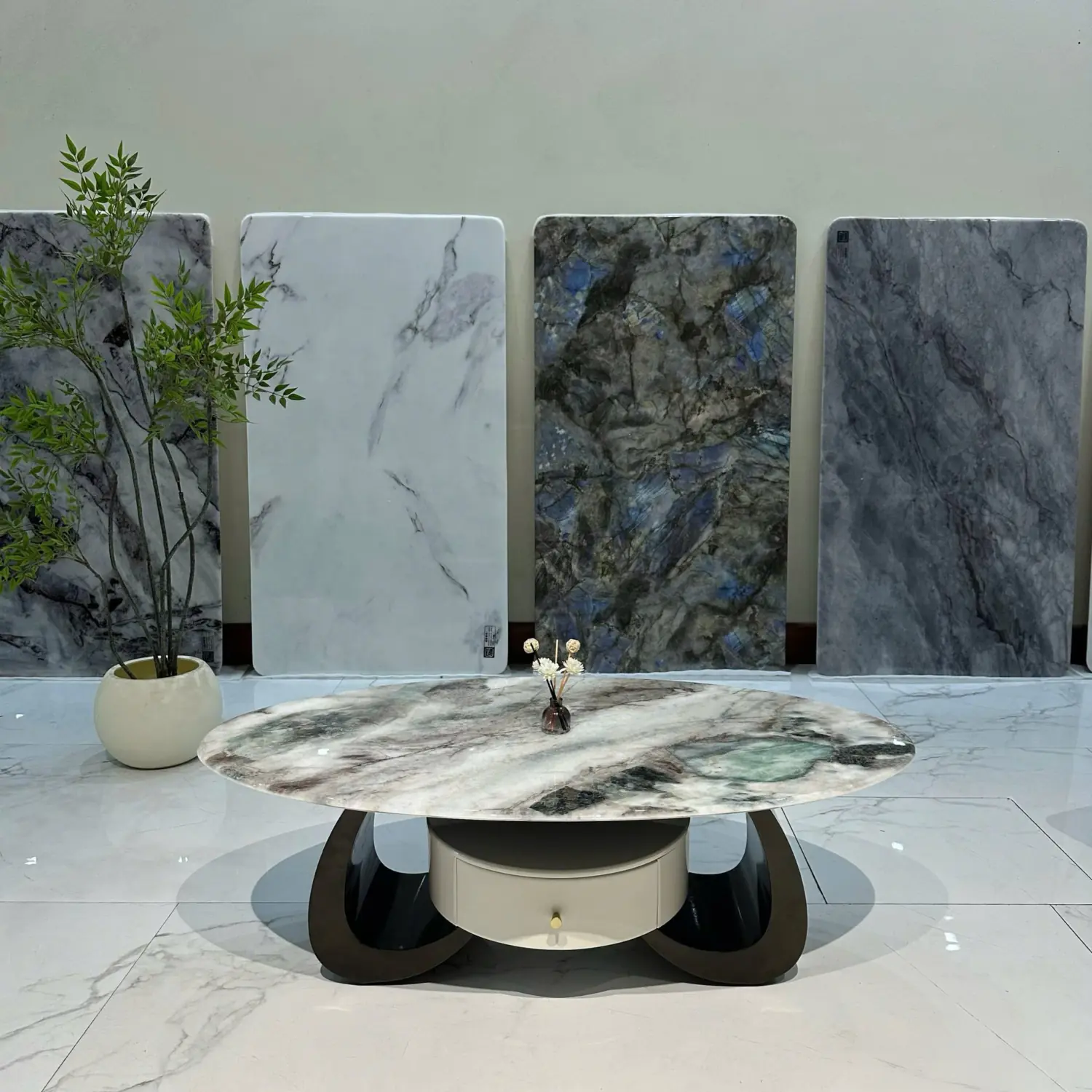 Bàn trà tròn mặt đá ngăn kéo cách điệu nhập khẩu - SP17388 1 Bàn trà tròn mặt đá ngăn kéo cách điệu nhập khẩu - SP17388