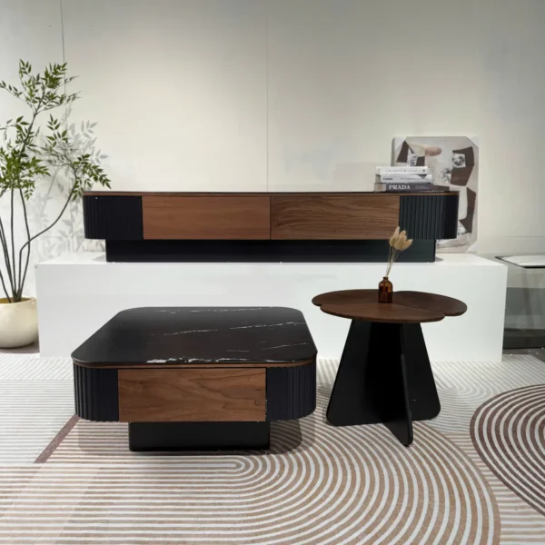 Bàn trà vuông gỗ mặt đá kèm bàn trà nhỏ hiện đại - SP18288