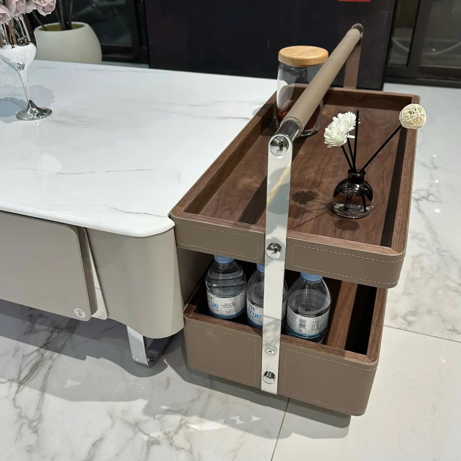 Bàn trà vuông mặt đá kèm kệ phụ tiện dụng hiện đại - Sp17393 11 ban tra vuong mat da kem ke phu tien dung hien dai sp17393