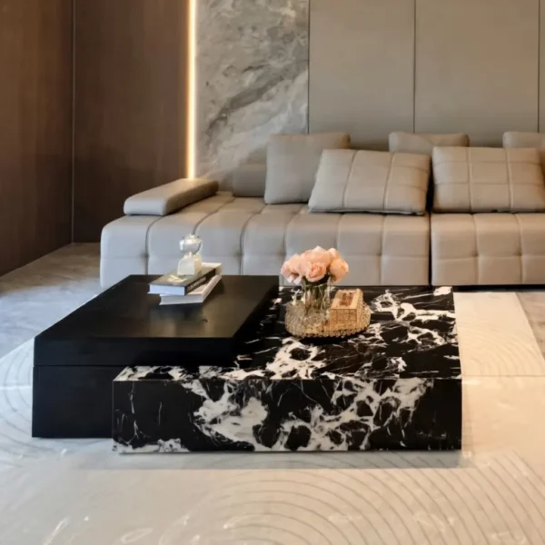 Trang chủ 437 Bàn trà vuông mặt đá phối màu sang trọng cao cấp - SP17378