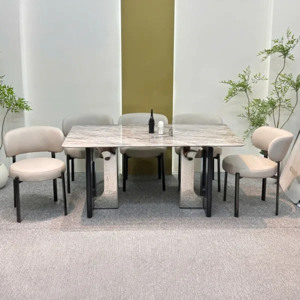 Bộ bàn ăn 6 ghế mặt đá chân chữ V cao cấp hiện đại - SP16314