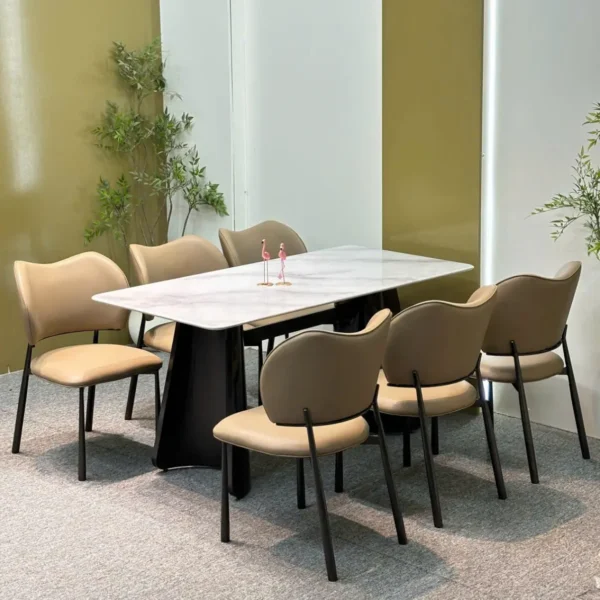 Bộ bàn ăn mặt đá 6 ghế chân chữ V cong Hiện đại - SP16307