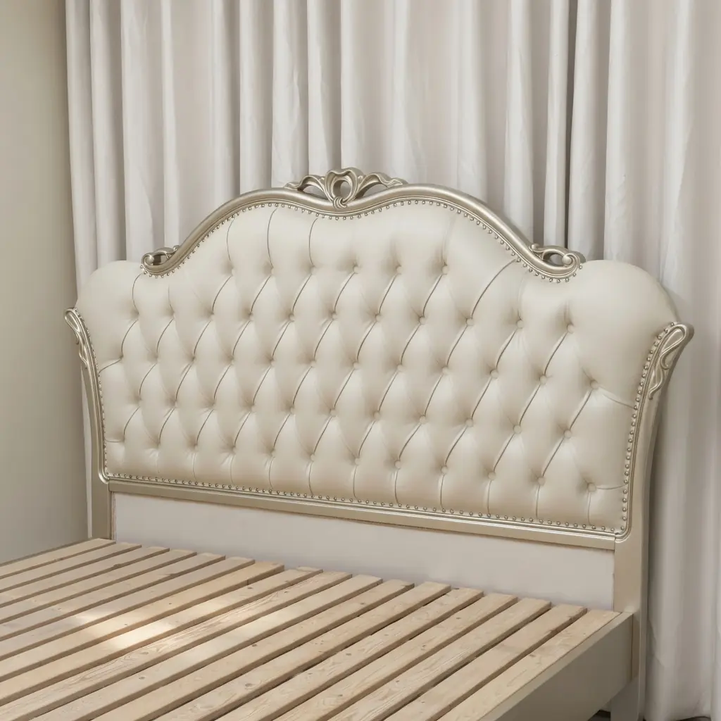 Giường ngủ bọc da tân cổ điển màu kem mạ bạc nhập khẩu cao cấp - SP18366 8 giuong ngu boc da tan co dien mau kem ma bac nhap khau cao cap sp18366 1