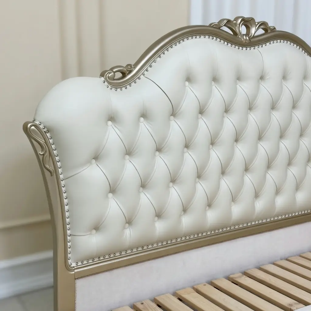 Giường ngủ bọc da tân cổ điển màu kem mạ bạc nhập khẩu cao cấp - SP18366 10 giuong ngu boc da tan co dien mau kem ma bac nhap khau cao cap sp18366 2