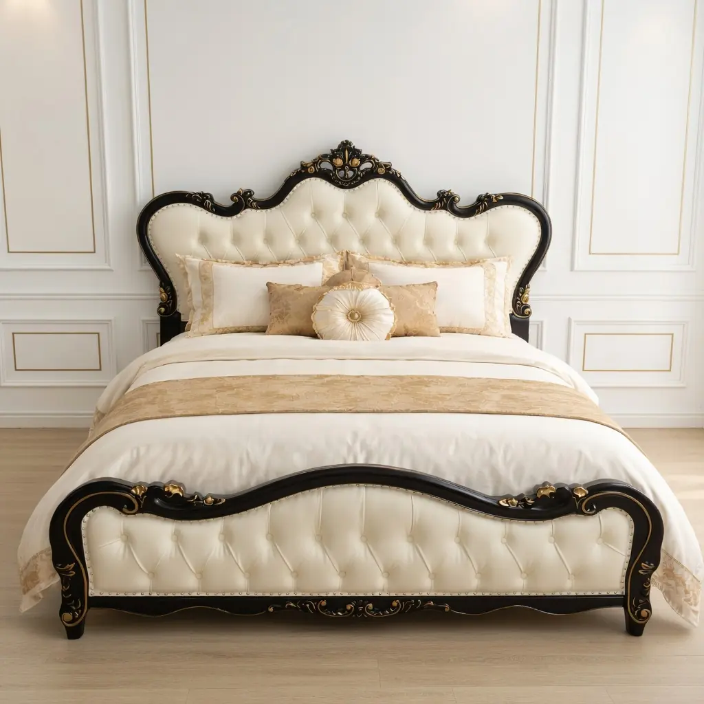 Giường ngủ bọc da viền đen quý phái phong cách Tân cổ điển cao cấp - SP18331 1 Giường ngủ bọc da viền đen quý phái phong cách Tân cổ điển cao cấp - SP18331