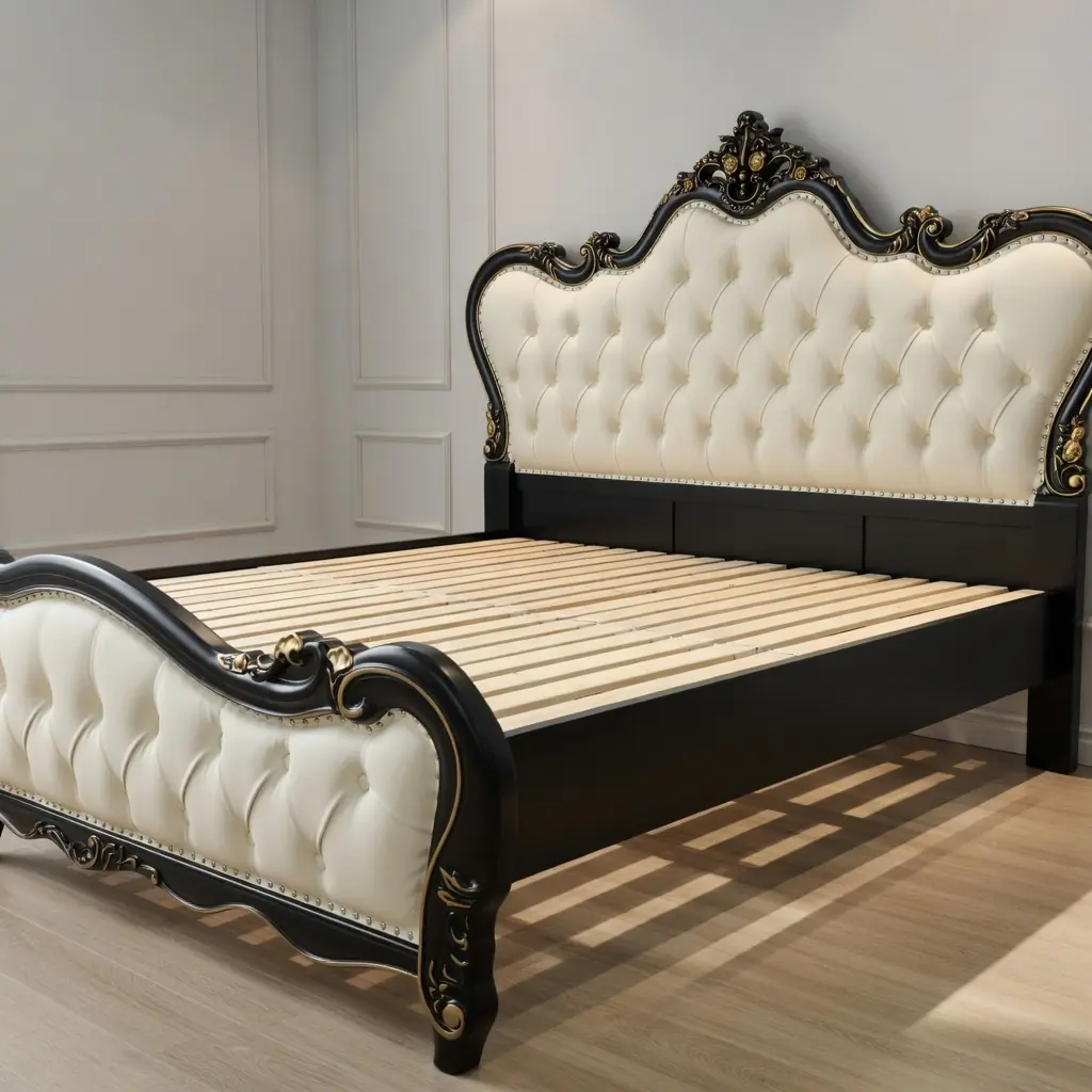 Giường ngủ bọc da viền đen quý phái phong cách Tân cổ điển cao cấp - SP18331 12 giuong ngu boc da vien den quy phai phong cach tan co dien cao cap sp18331