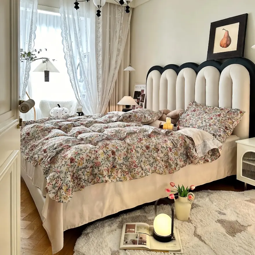 Giường ngủ đầu giường sóng bọc da đen kem sang trọng nhập khẩu cao cấp - SP18382 1 Giường ngủ đầu giường sóng bọc da đen kem sang trọng nhập khẩu cao cấp - SP18382