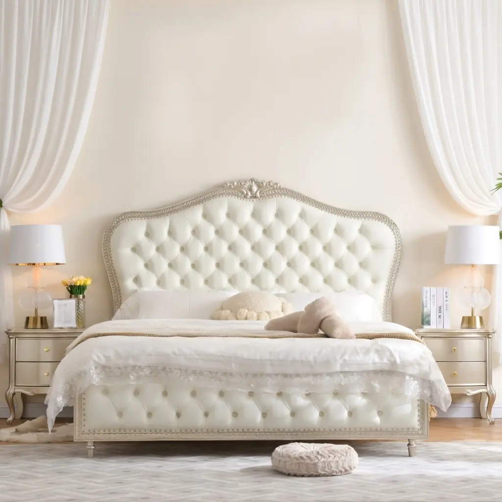 Giường ngủ tân cổ điển bọc da kem mạ bạc cao cấp - SP18387 9 giuong ngu tan co dien boc da kem ma bac cao cap sp18387 2