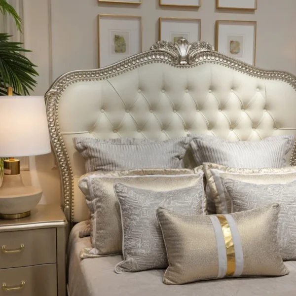 Giường ngủ tân cổ điển bọc da kem mạ bạc cao cấp - SP18387 7 giuong ngu tan co dien boc da kem ma bac cao cap sp18387