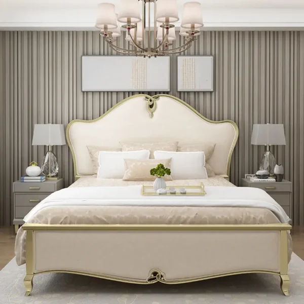 Giường Ngủ tân cổ điển viền vàng thanh lịch sang trọng - SP16027