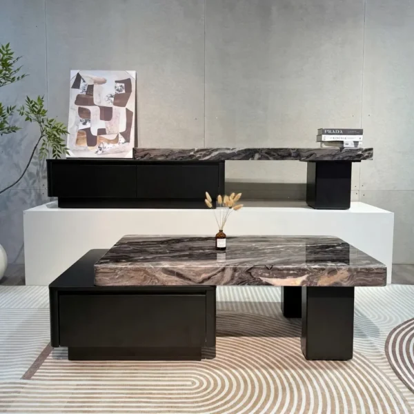 Bàn trà mặt đá vuông kép sang trọng cao cấp - SP18855