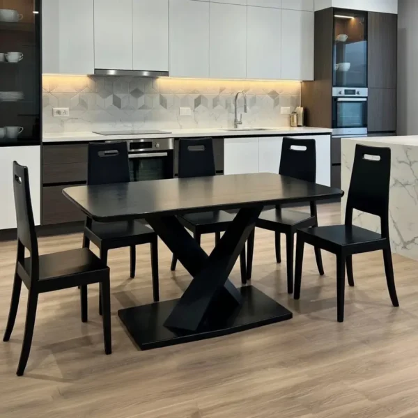 Bộ bàn ăn gỗ sồi cao cấp chân chữ X hiện đại - SP18981